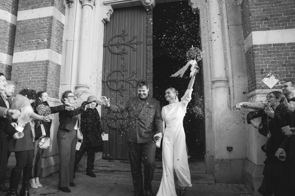 the exit of the church in Belgium for the couple