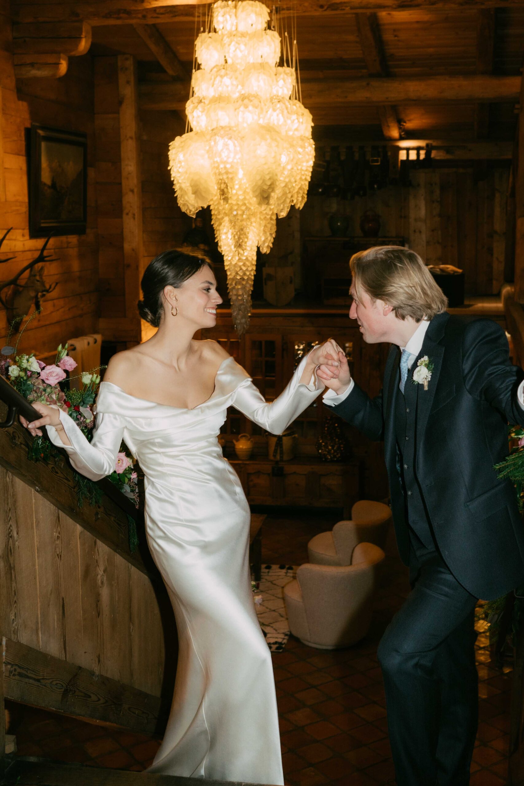 Megève wedding, le fer à cheval, couple photo in the hotel
