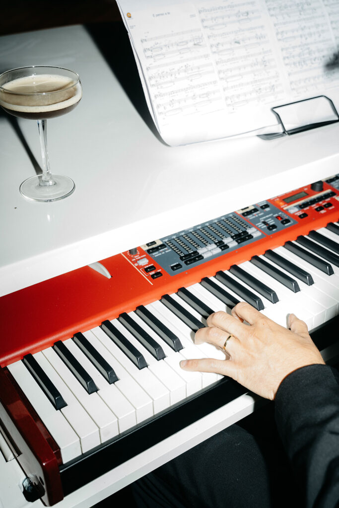 playing piano with an espresso martini