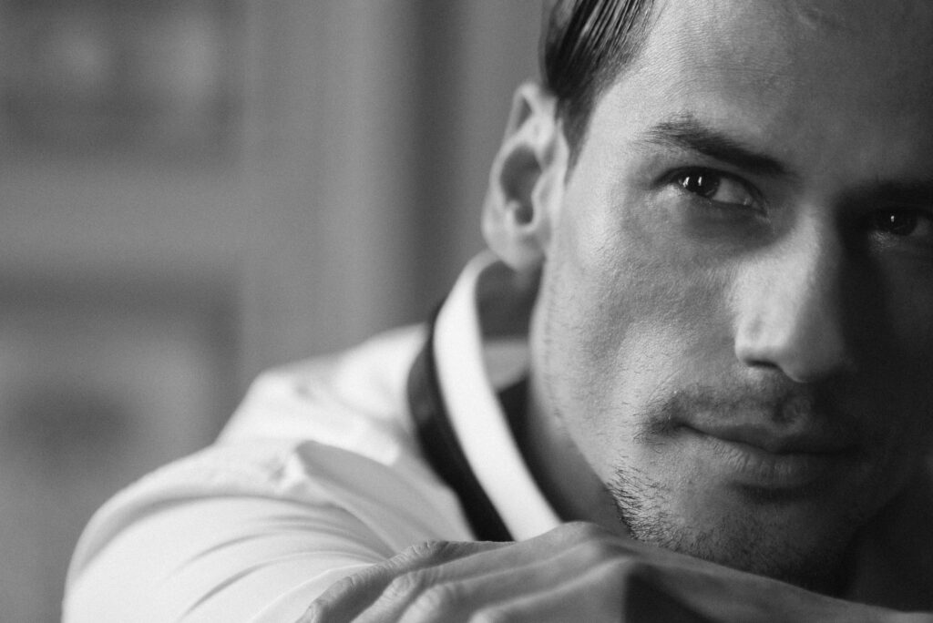close up portrait of the groom